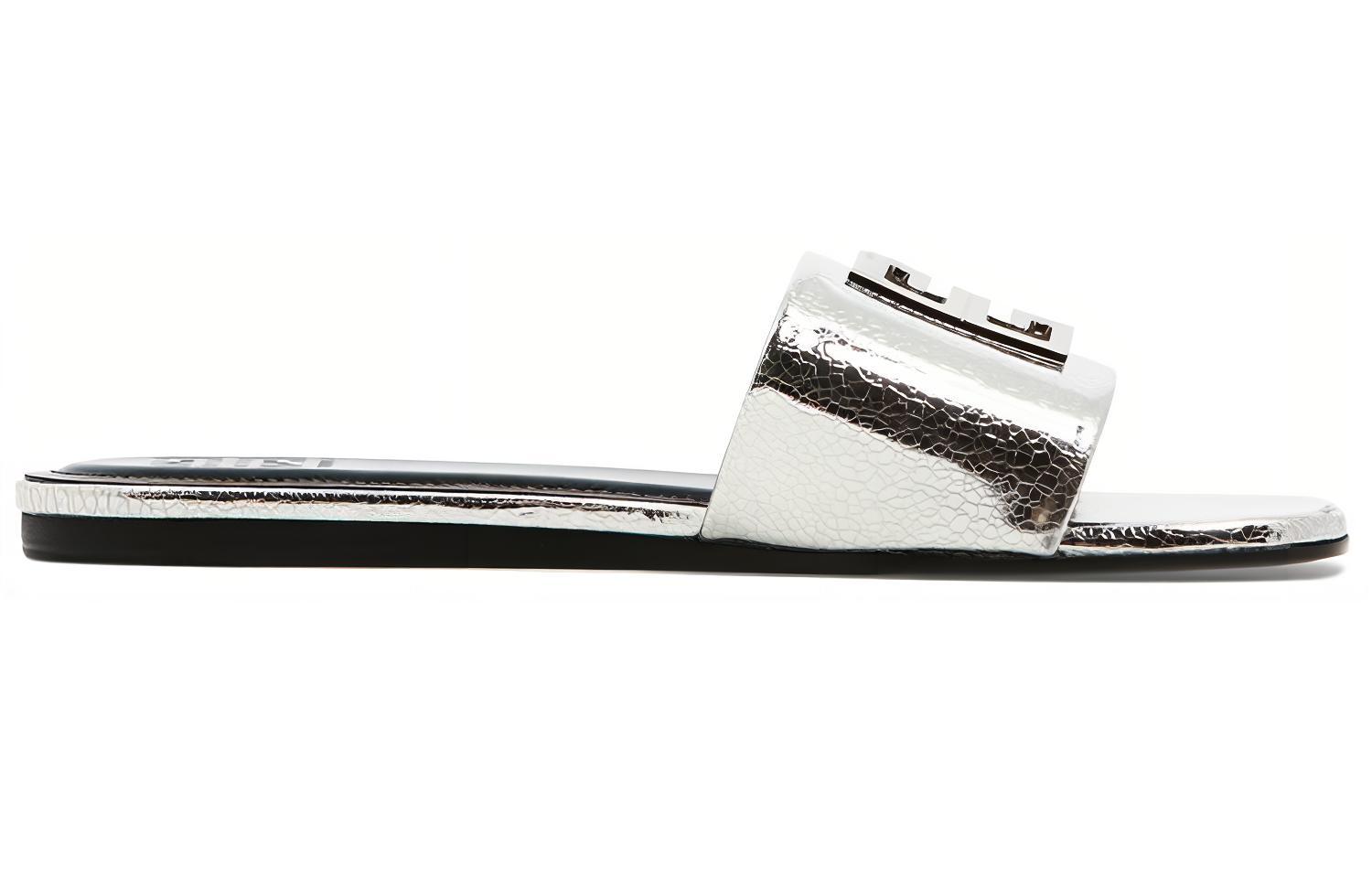 Order (Women) Givenchy Leather Slip-On Flat Sandals 'Silver' BE306FE1FZ-040