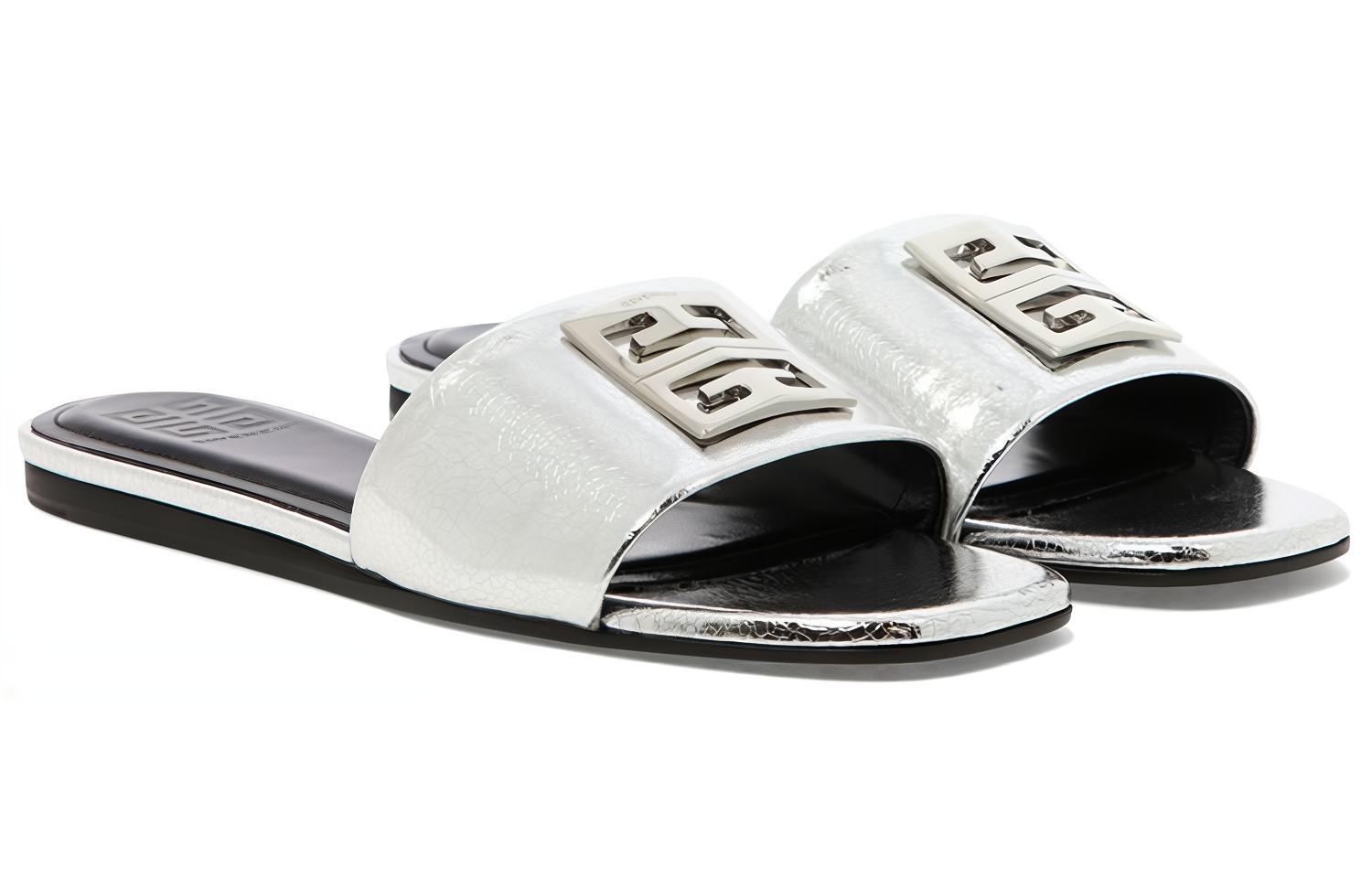 Lookbook (W) 지방시 실버 가죽 슬립온 플랫 샌들 BE306FE1FZ-040