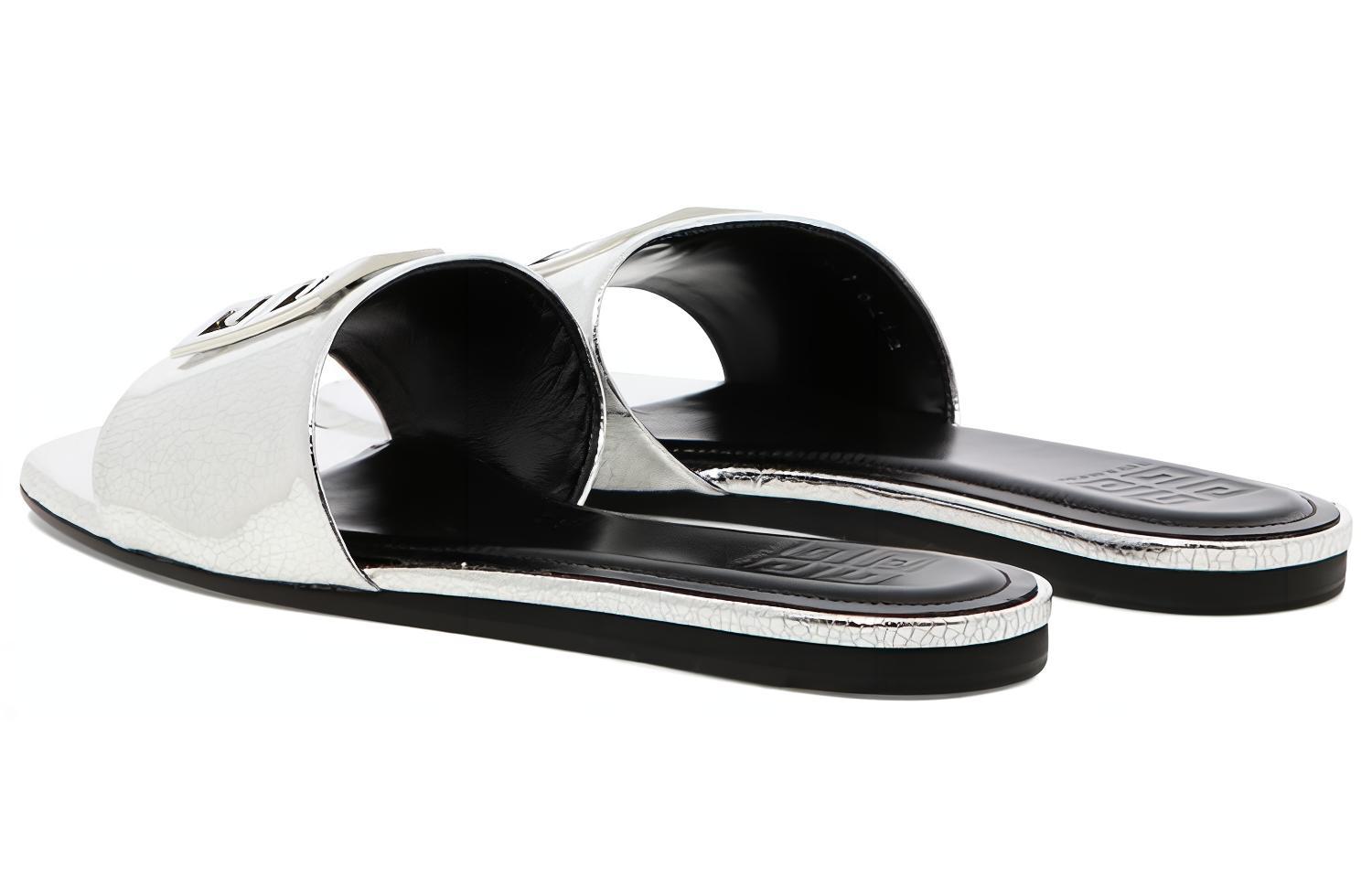 Shop (W) 지방시 실버 가죽 슬립온 플랫 샌들 BE306FE1FZ-040