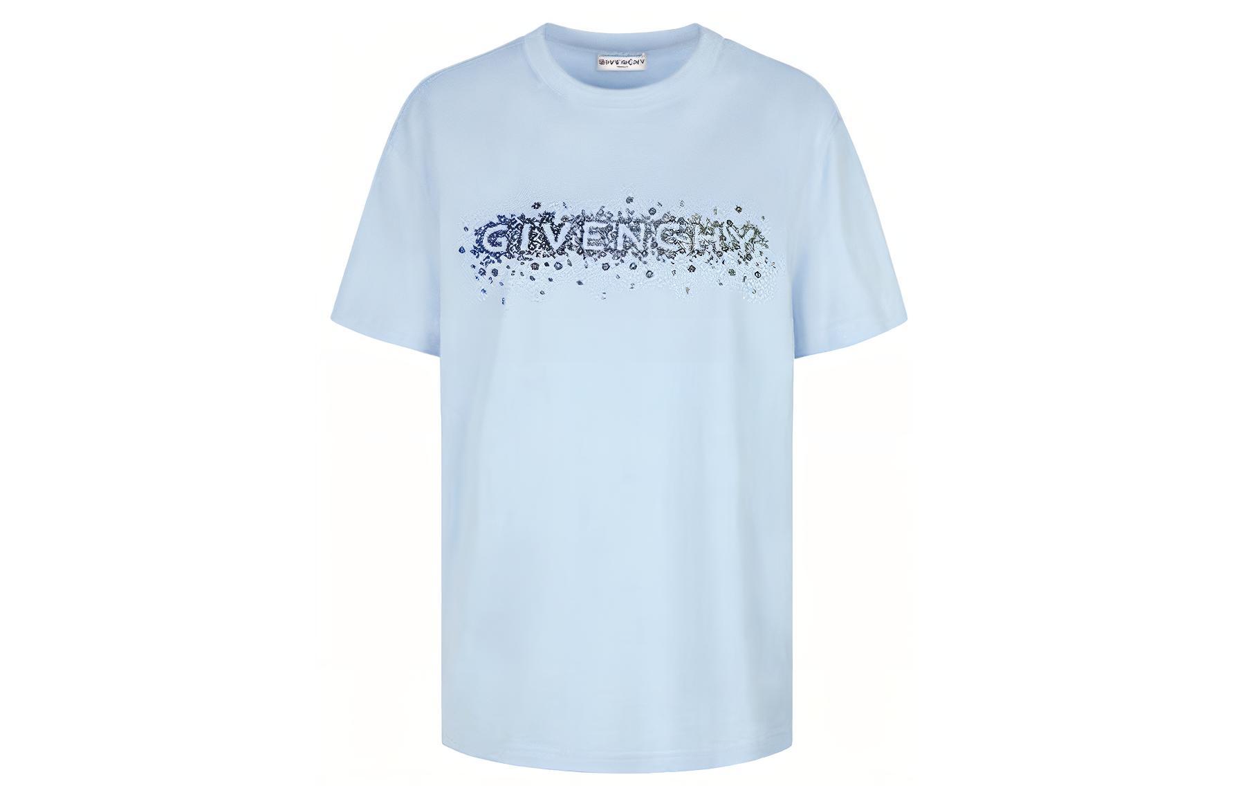 (Women) Givenchy Logo Embroidered Short Sleeve T-Shirt Light Blue BW707Z3Z3Z-450