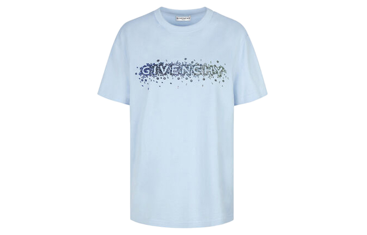 (Women) Givenchy Logo Embroidered Short Sleeve T-Shirt Light Blue BW707Z3Z3Z-450 圖 2