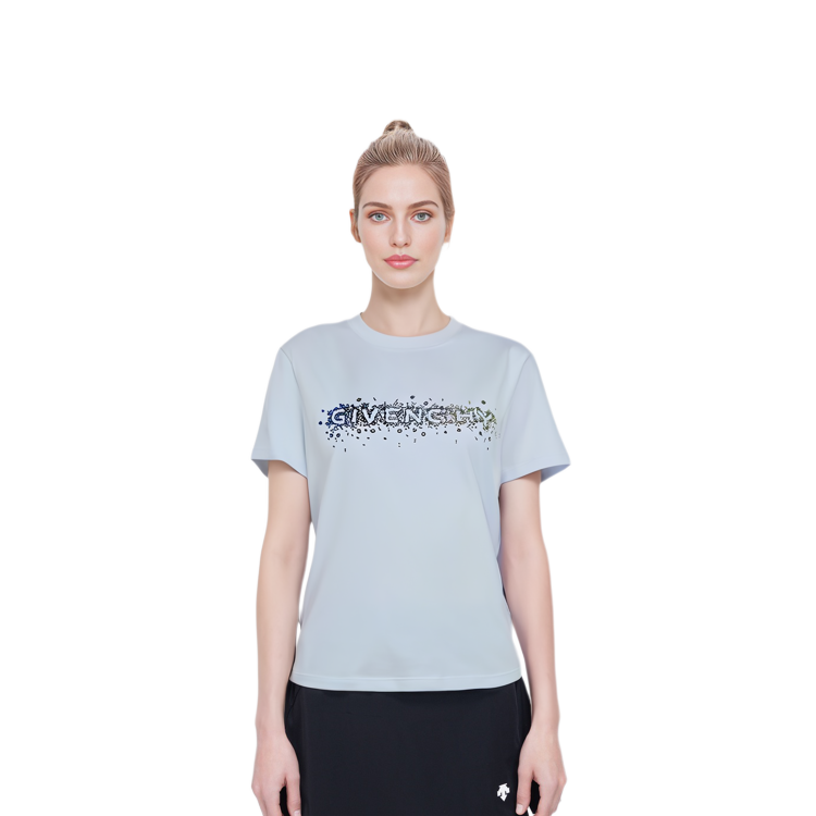 (Women) Givenchy Logo Embroidered Short Sleeve T-Shirt Light Blue BW707Z3Z3Z-450 圖 5