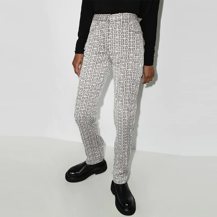 Shop (W) ジバンシィ ロゴ ジャカード ハイウエスト ストレート カジュアルパンツ ホワイト BW50Q513N0-004