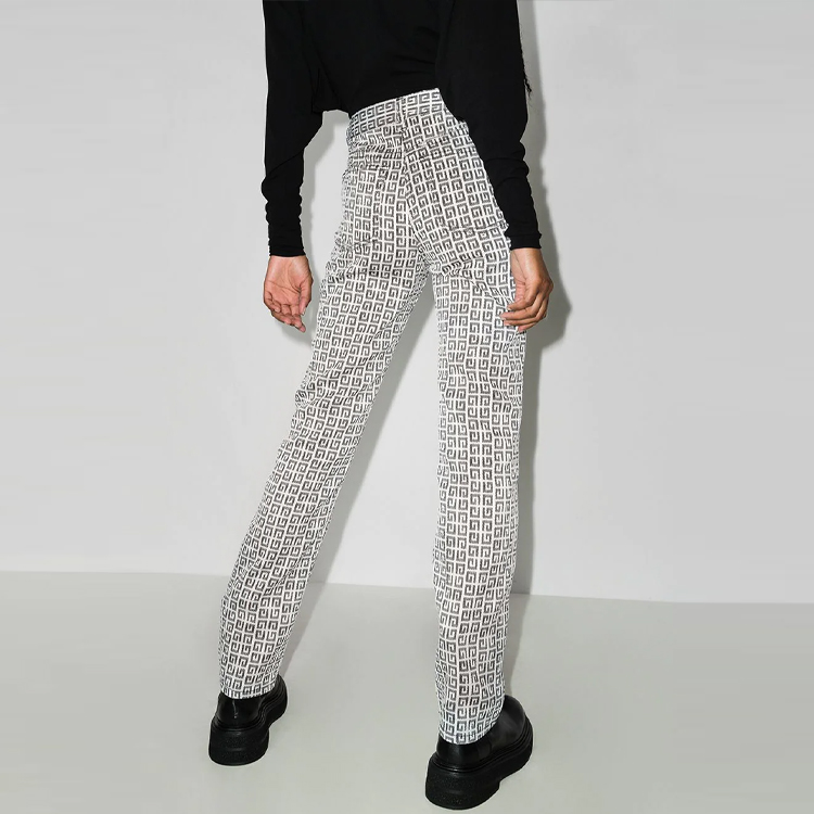 Purchase (W) ジバンシィ ロゴ ジャカード ハイウエスト ストレート カジュアルパンツ ホワイト BW50Q513N0-004