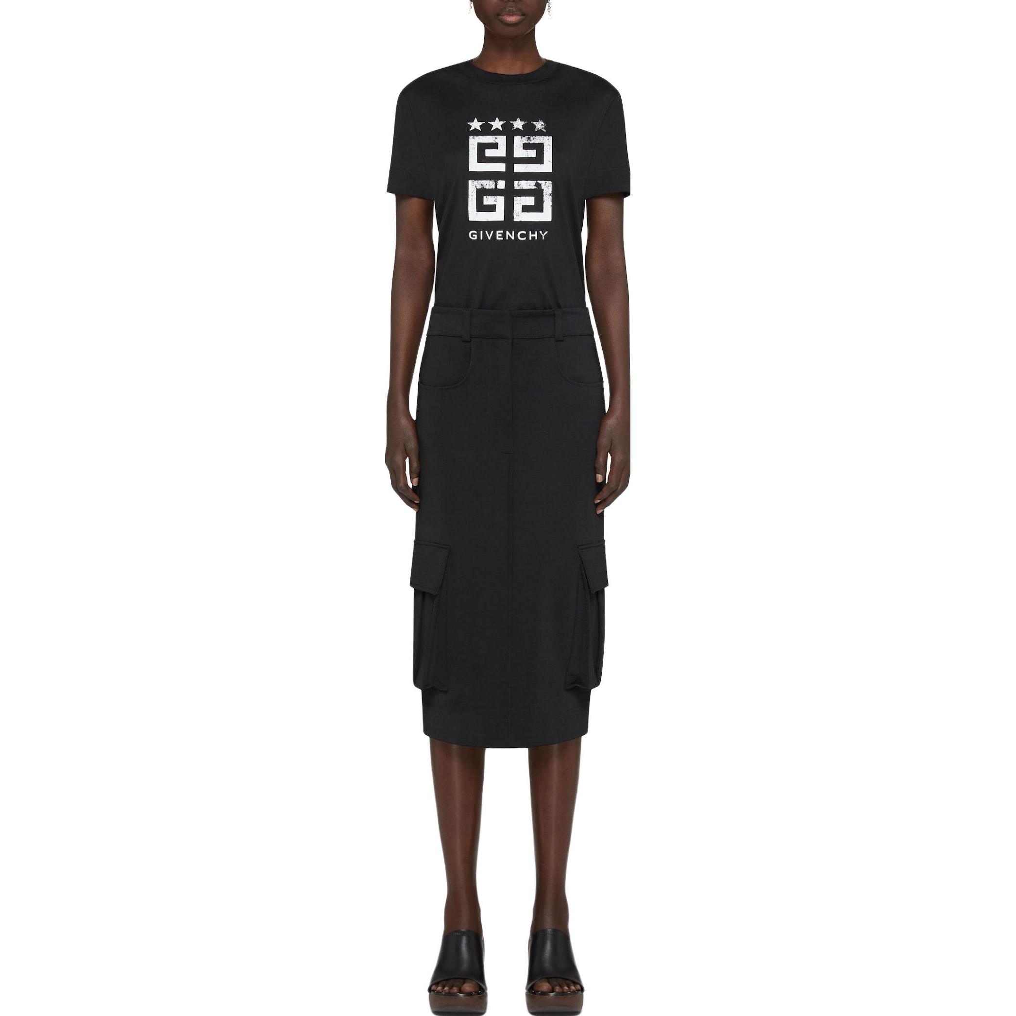 Shop (W) ジバンシィ ロゴ スター プリント クルーネック Tシャツ ブラック SS23 カジュアル ティー BW70AS3YEL-001