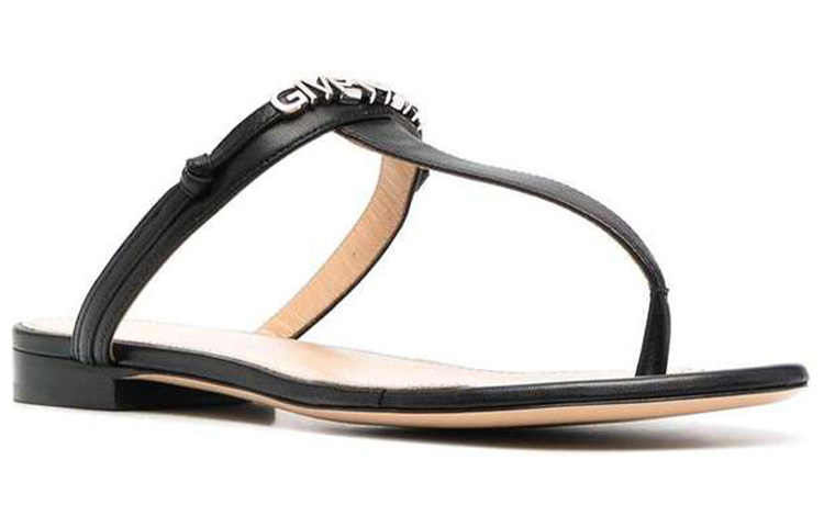 Lookbook (W) Givenchy Zwart Leren Peep-Toe Chunky Hak Sandalen Met Metalen Logo BE3059E0XT-001