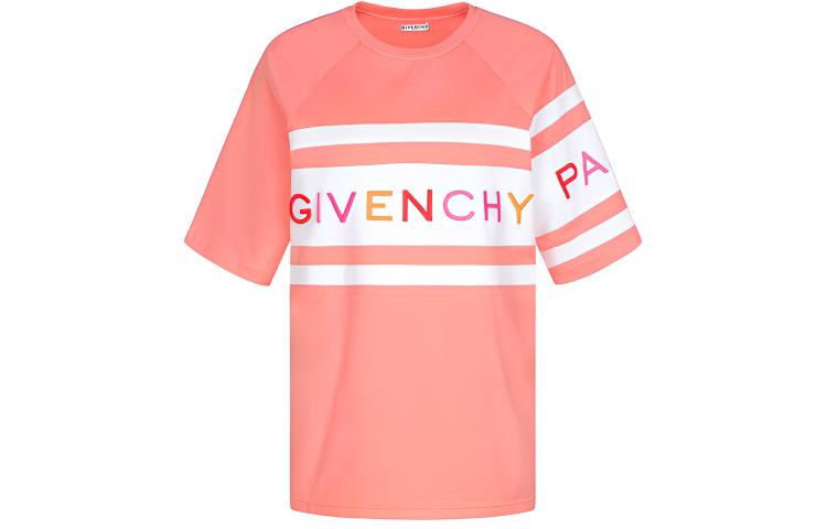 (Women) Givenchy Pink Logo Rainbow Embroidery Contrast Short Sleeve T-shirt BW706V3Z1X-652