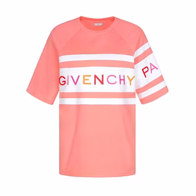 (Women) Givenchy Pink Logo Rainbow Embroidery Contrast Short Sleeve T-shirt BW706V3Z1X-652