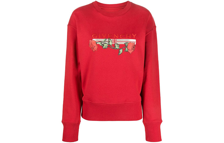 (Women) Givenchy Red Rose Print Crewneck Sweatshirt Long Sleeve. BWJ0213Z75-640