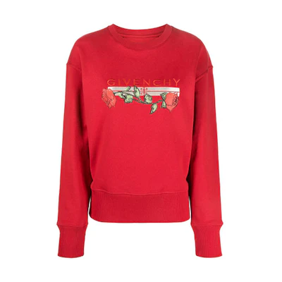 (Women) Givenchy Red Rose Print Crewneck Sweatshirt Long Sleeve. BWJ0213Z75-640