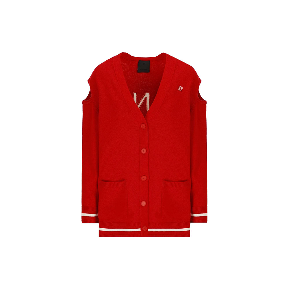 (Women) Givenchy Red V-Neck Logo Buttoned Long-Sleeve Sweater for Women. BW90L04ZBJ-616