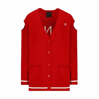 (Women) Givenchy Red V-Neck Logo Buttoned Long-Sleeve Sweater for Women. BW90L04ZBJ-616