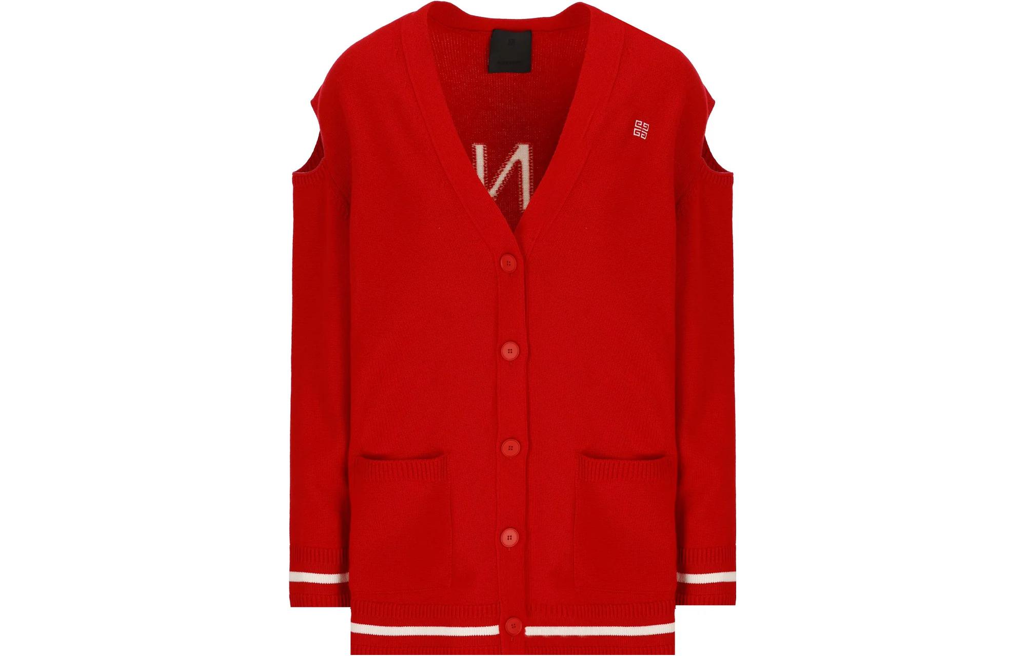 Order (W) Givenchy Sweater Merah V-Neck Logo Kancing Lengan Panjang Wanita. BW90L04ZBJ-616