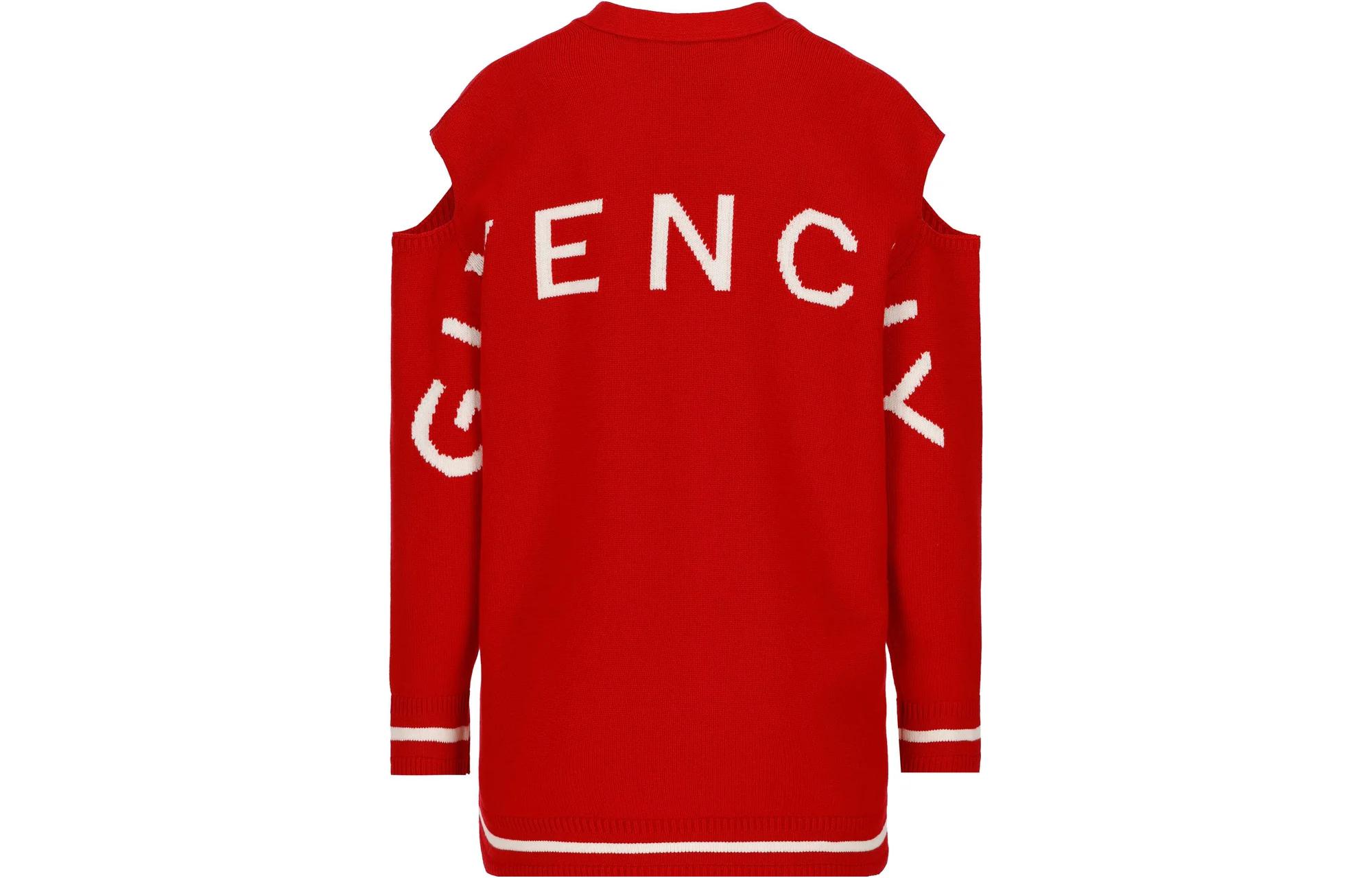 Lookbook (W) Givenchy Sweater Merah V-Neck Logo Kancing Lengan Panjang Wanita. BW90L04ZBJ-616