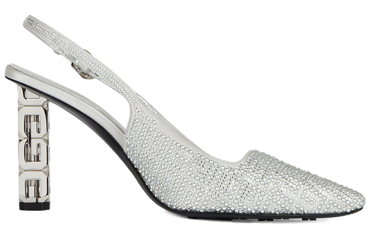 (W) Givenchy Satin Open Heel Studded Rhinestone High Heels 'Silver 8.4cm' 圖 2