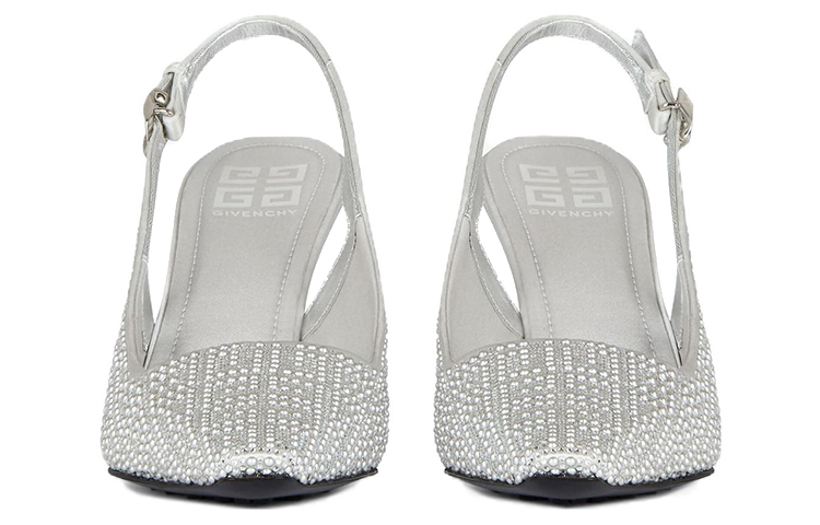 (W) Givenchy Satin Open Heel Studded Rhinestone High Heels 'Silver 8.4cm' 圖 4