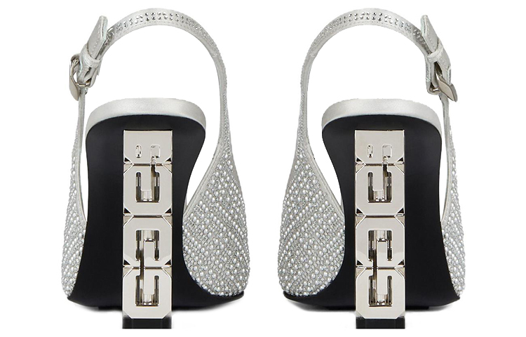 (W) Givenchy Satin Open Heel Studded Rhinestone High Heels 'Silver 8.4cm' 圖 5