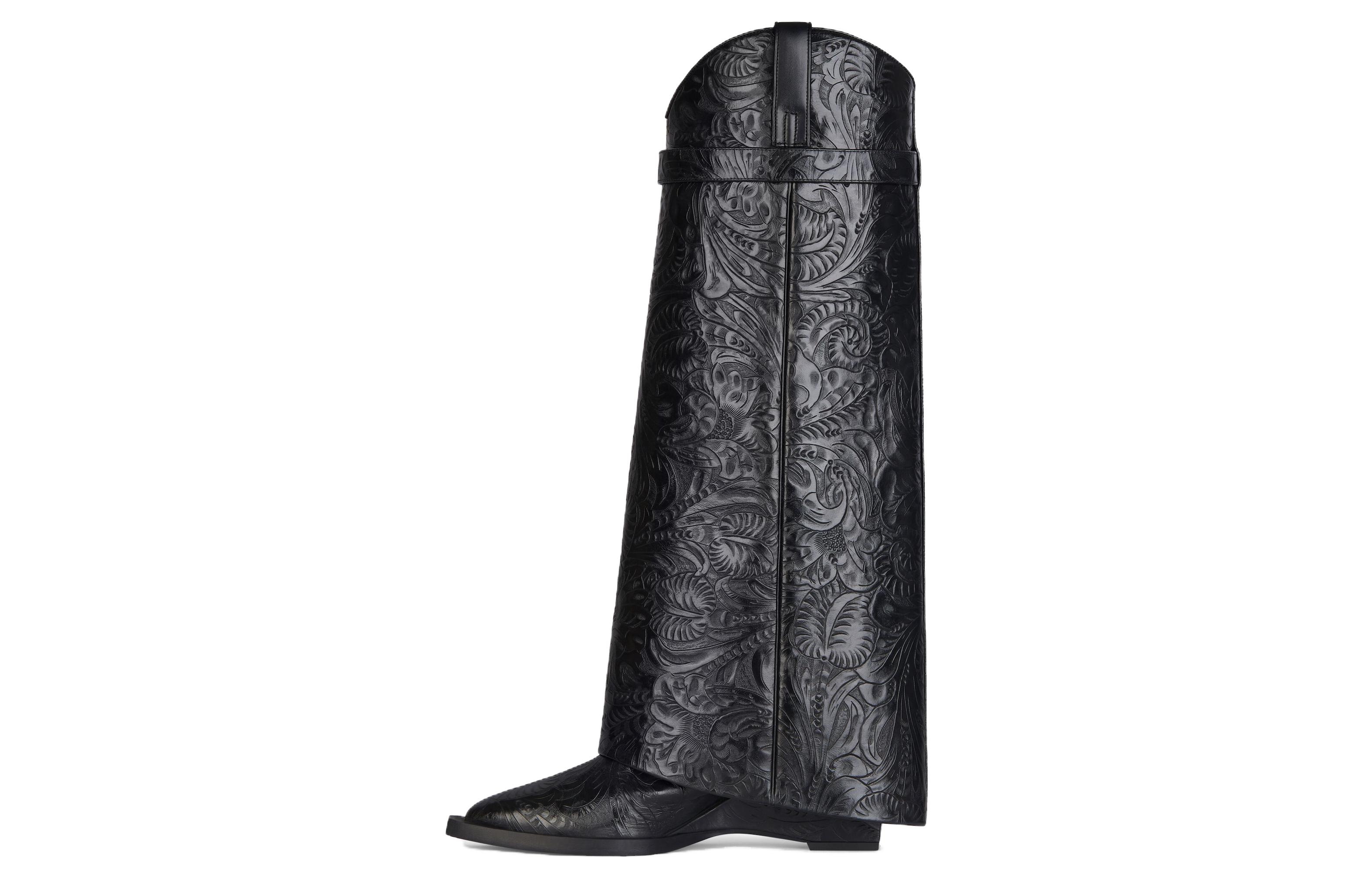 (Women) Givenchy Shark Lock 'Black Leather Knee-High Boots' BE702YE1U9-001