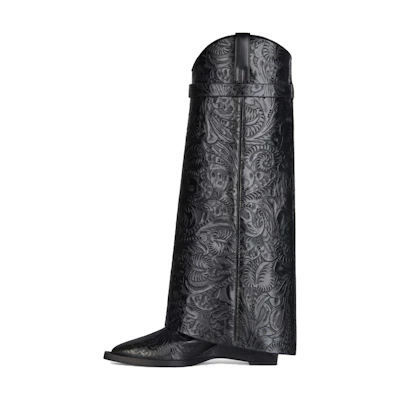 (W) Givenchy Shark Lock 'Black Leather Knee-High Boots'