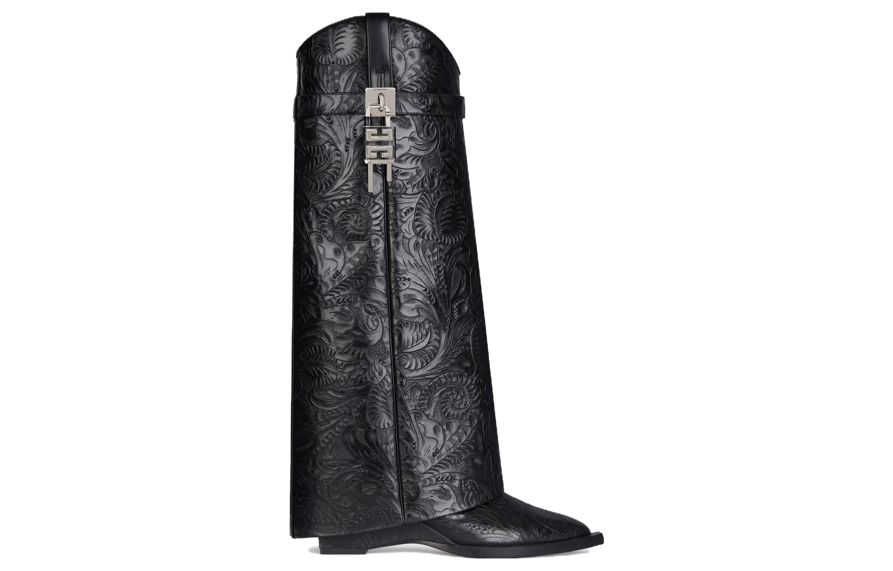 Order (W) Givenchy Shark Lock ''Schwarze Leder-Kniehohe Stiefel'' BE702YE1U9-001