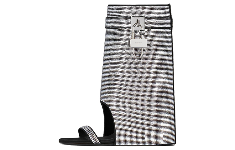 (Women) Givenchy Shark Lock Booties 'Silver' 'Satin Diamond Open-Toe' BE307TE1SR-040