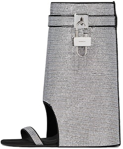 GIVENCHY紀梵希 Shark Lock 绸缎 水钻露趾 短靴 9cm 女款 银色 Buy GIVENCHY紀梵希 Shark Lock 绸缎 水钻露趾 短靴 9cm 女款 银色