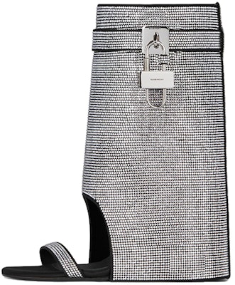 GIVENCHY紀梵希 Shark Lock 绸缎 水钻露趾 短靴 9cm 女款 银色 Buy GIVENCHY紀梵希 Shark Lock 绸缎 水钻露趾 短靴 9cm 女款 银色