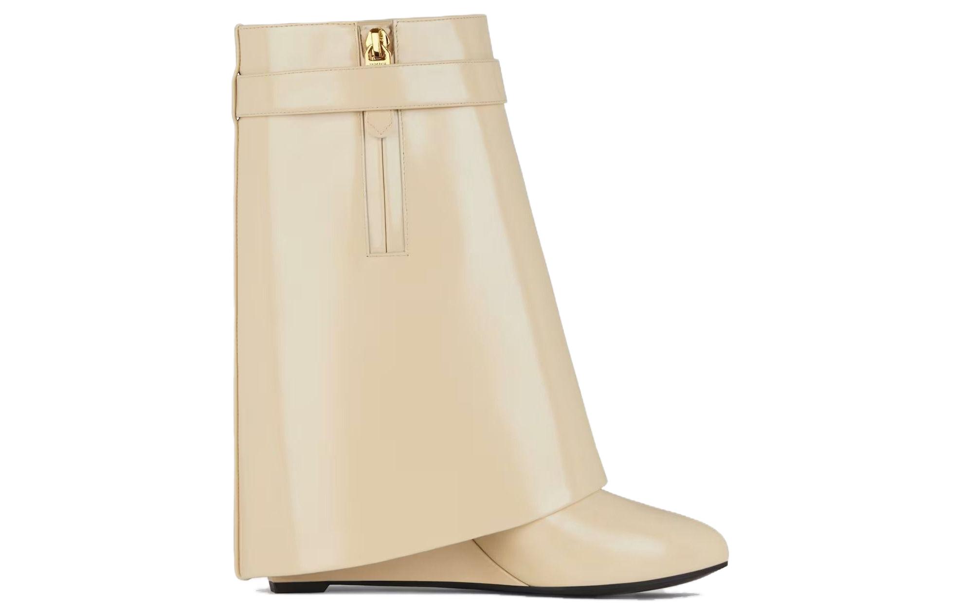 Order 紀梵希 Shark Lock 牛皮革 簡約舒適 高筒靴 9cm 女款 亞麻金