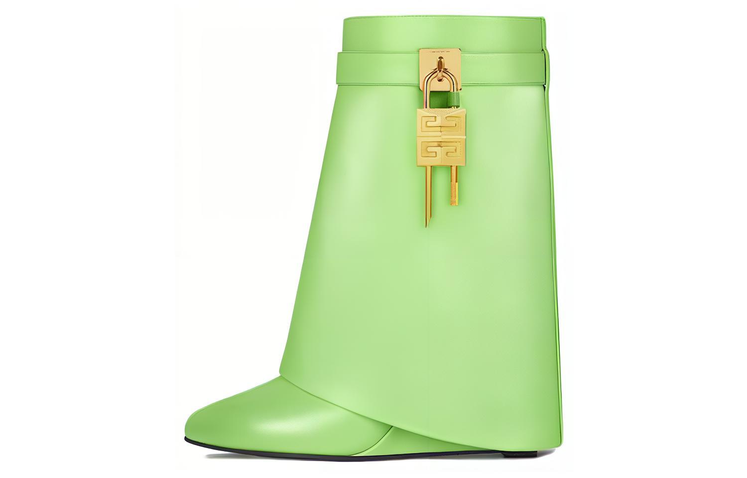 (W) Givenchy Shark Lock Leather Zippered Booties 'Green'
