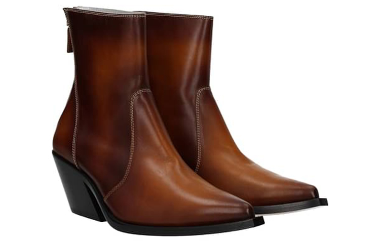 Order 紀梵希 皮革復古短筒粗跟短靴 女款 棕色