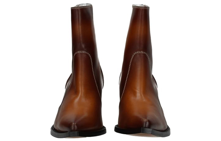 Shop 紀梵希 皮革復古短筒粗跟短靴 女款 棕色