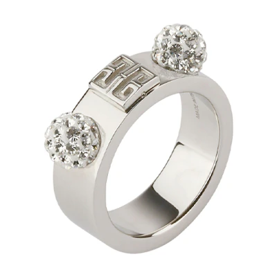 (Women) GIVENCHY Silver Crystal Brass Signature Ring for Women. BF30JHF05M