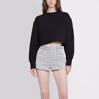 Shop (W) Givenchy 2021春夏黑色壓紋絲絨鏈條短款衛衣 BWJ0203Z4Z-001