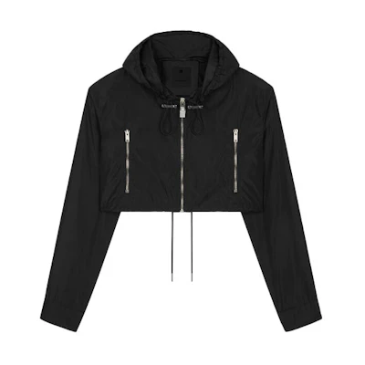 (Women) Givenchy SS21 Black Letter Print Short Hooded Jacket. BW00C813RV-001