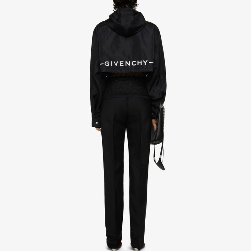 Shop (W) ジバンシィ SS21 ブラック レタープリント ショートフードジャケット BW00C813RV-001