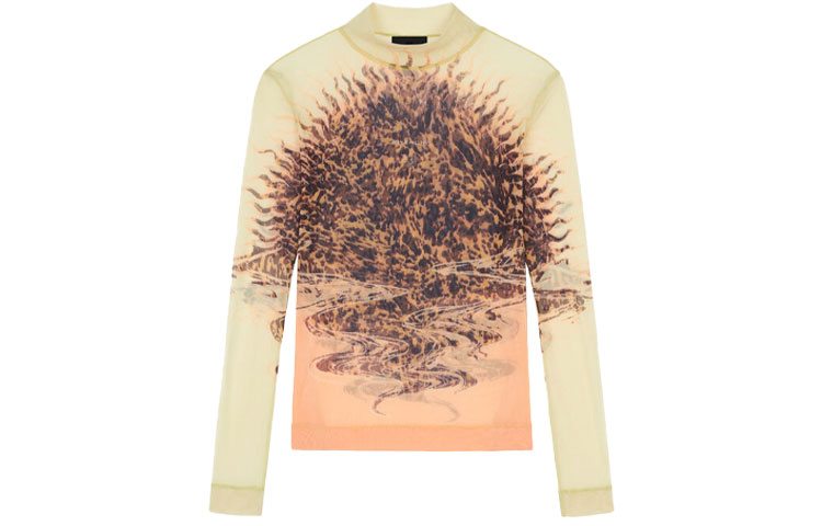 Order (W) 지방시 SS21 레몬 옐로우 벨벳 프린트 긴팔 티셔츠. BW70913Z5L-747