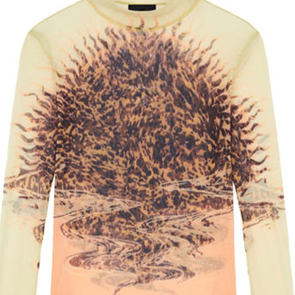 Details for (W) 지방시 SS21 레몬 옐로우 벨벳 프린트 긴팔 티셔츠. BW70913Z5L-747