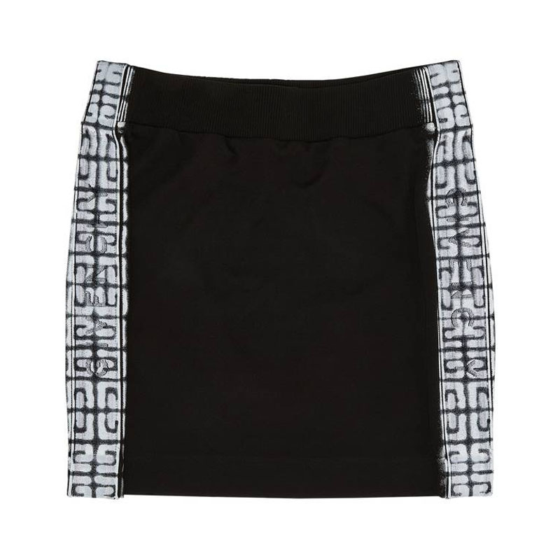(Women) Givenchy SS22  Black A-Line Skirt with Side Logo Print Tape. BW40JW30RY-001