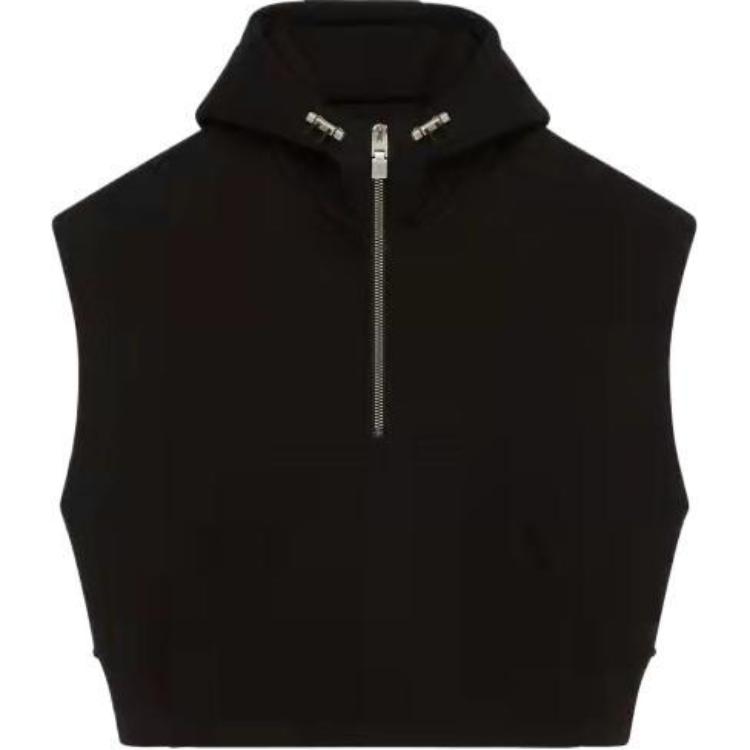 Buy (Women) Givenchy SS22  Black Sleeveless Hoodie with Metallic Detail BWJ02U30RJ-001