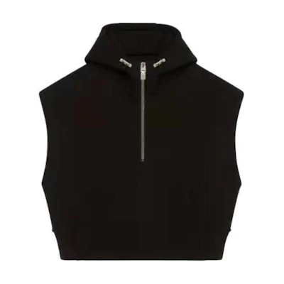 (Women) Givenchy SS22 Black Sleeveless Hoodie with Metallic Detail BWJ02U30RJ-001