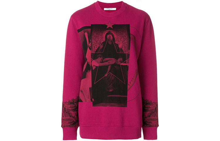 (Women) Givenchy SS22  Colorblock Graphic Print Crewneck Sweatshirt Purple. BW700E3-038