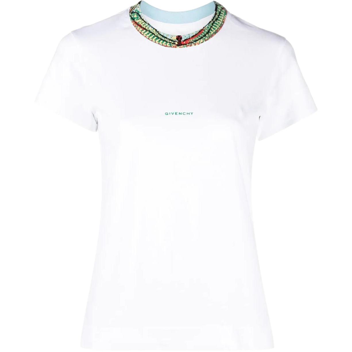 (Women) Givenchy SS22  White Cotton T-Shirt with Embroidered Logo Details. BW707Y3Z93-100