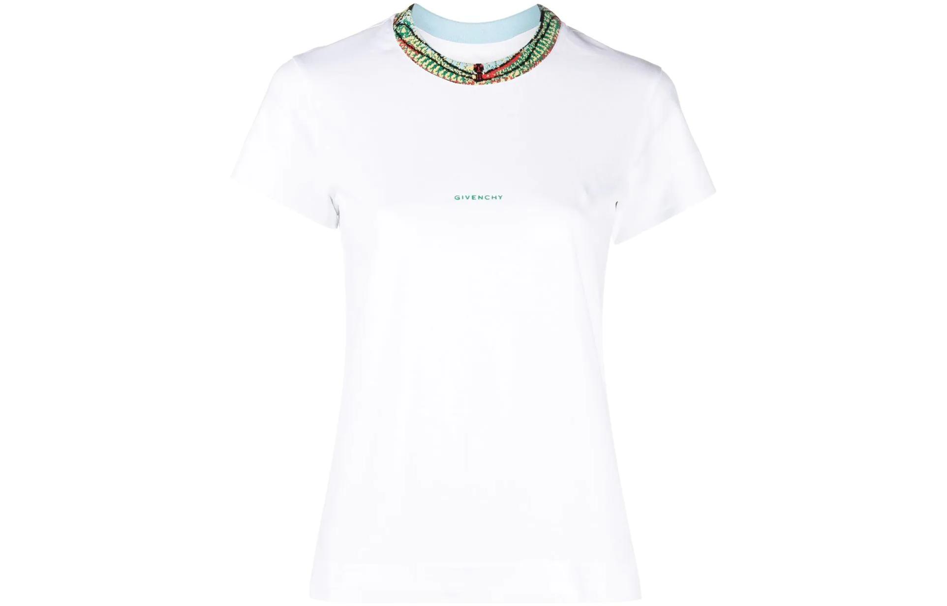 (Women) Givenchy SS22  White Cotton T-Shirt with Embroidered Logo Details. BW707Y3Z93-100 圖 2