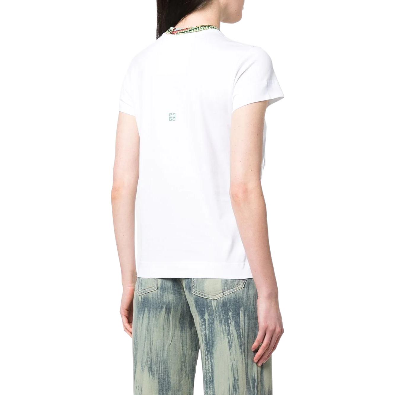 (Women) Givenchy SS22  White Cotton T-Shirt with Embroidered Logo Details. BW707Y3Z93-100 圖 4