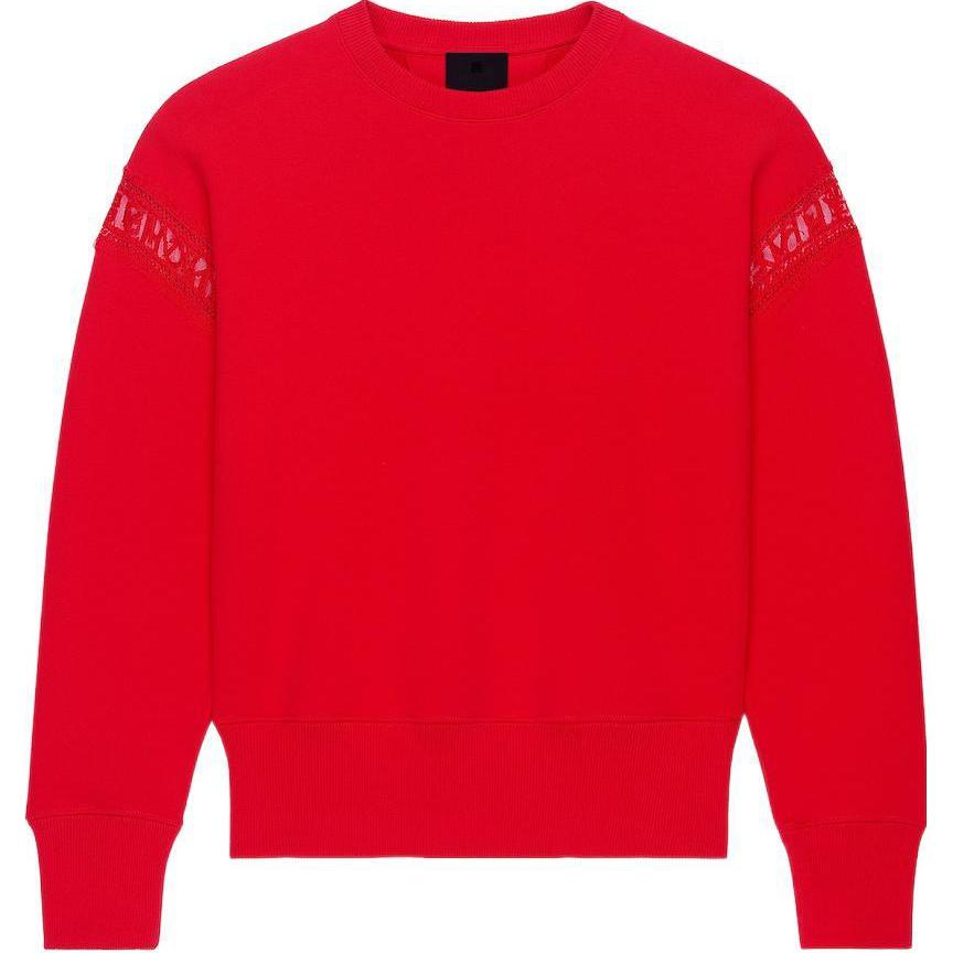 (Women) Givenchy SS22 Red Lace Trim Long-Sleeve Crewneck Sweatshirt . BWJ02Q3Z7Z-600