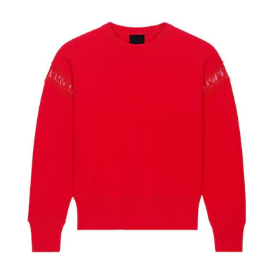 (Women) Givenchy SS22 Red Lace Trim Long-Sleeve Crewneck Sweatshirt . BWJ02Q3Z7Z-600