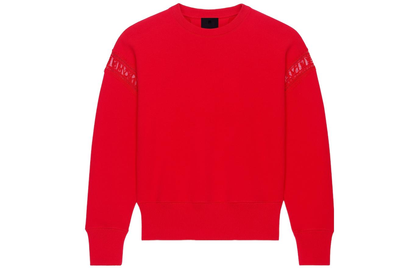 (Women) Givenchy SS22 Red Lace Trim Long-Sleeve Crewneck Sweatshirt . BWJ02Q3Z7Z-600 圖 2