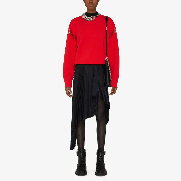 (Women) Givenchy SS22 Red Lace Trim Long-Sleeve Crewneck Sweatshirt . BWJ02Q3Z7Z-600 圖 3