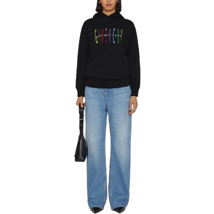 Lookbook (W) ジバンシィ SS23 ブラックフーディー ソリッドカラーロゴプリント。 BWJ01C3YB8-001