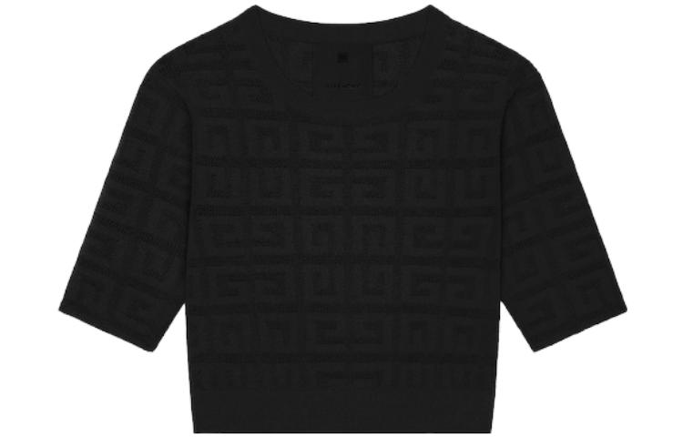 (Women) Givenchy SS23  Black Logo Knit Cropped Short Sleeve Sweater. BW90LB4ZAQ-001